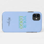 Uw Logo/kunst/foto, noem Zwart script, Bleek blauw Case-Mate iPhone Case (Achterkant (horizontaal))