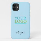 Uw Logo/kunst/foto, noem Zwart script, lichtblauw Case-Mate iPhone Case (Achterkant)