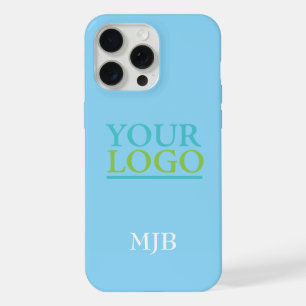 Uw Logo/kunst/foto, wit monogram, baby blauw iPhone 15 Pro Max Case