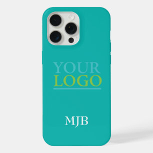 Uw Logo/kunst/foto, wit monogram, Blauwgroen iPhone 15 Pro Max Case