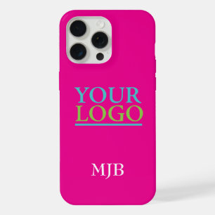 Uw Logo/kunst/foto, wit monogram, heet roze iPhone 15 Pro Max Case