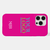 Uw logo/kunst/foto, wit monogram, hete roze iPhone hoesje (Achterkant horizontaal)