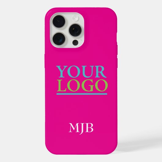 Uw logo/kunst/foto, wit monogram, hete roze iPhone hoesje (Achterkant)
