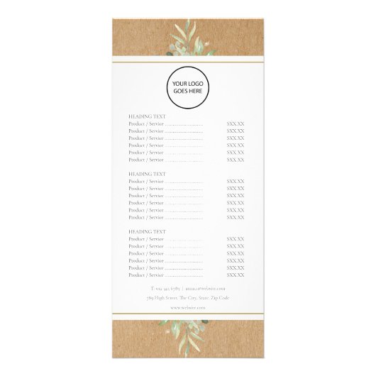 Uw Logo Landelijke Groene Salon Service Menu (Voorkant)