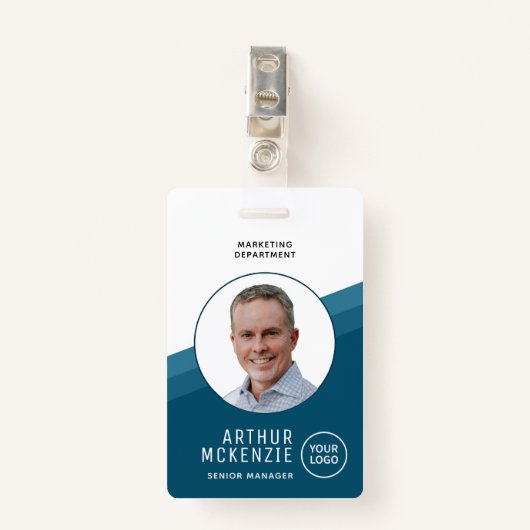 Uw Logo-medewerker Foto Blue Bedrijf-ID Badge (Voorkant met clip)