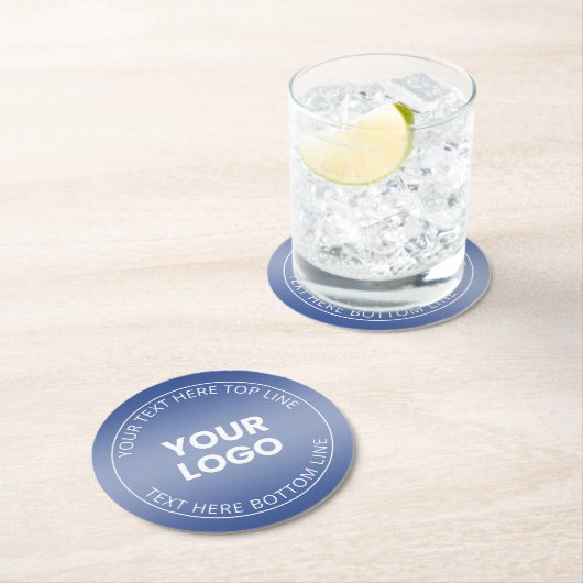 Uw Logo met bewerkbaar blauw & wit verloop Ronde Kartonnen Onderzetter (Insitu)