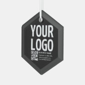 Uw logo met bewerkbare QR-code en tekst Glas Ornament (Voorkant links)