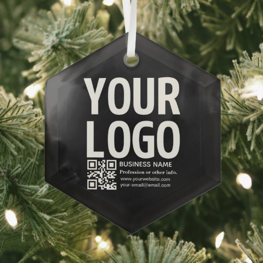 Uw logo met bewerkbare QR-code en tekst Glas Ornament (Insitu)