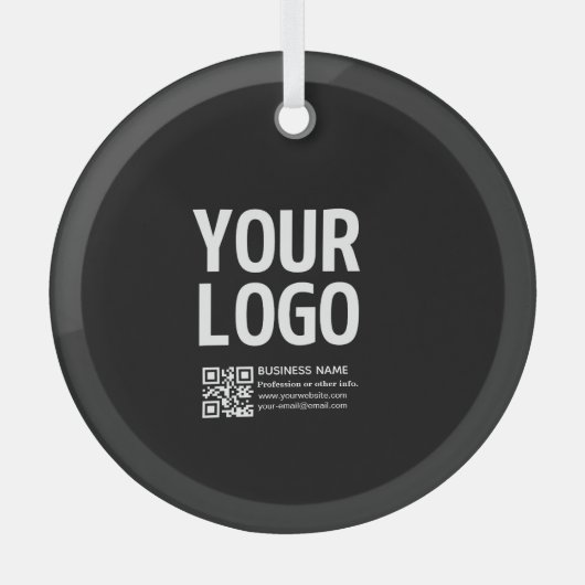 Uw logo met bewerkbare QR-code en tekst Glas Ornament (Voorkant)