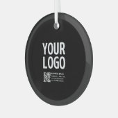 Uw logo met bewerkbare QR-code en tekst Glas Ornament (Voorkant links)