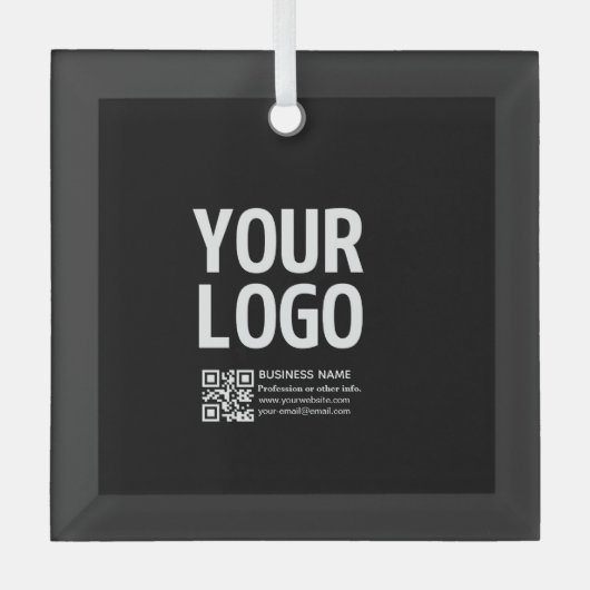 Uw logo met bewerkbare QR-code en tekst Glas Ornament (Voorkant)
