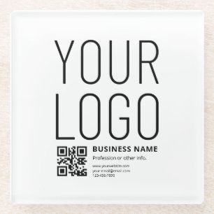 Uw logo met bewerkbare QR-code en tekst Glazen Onderzetter