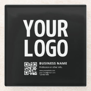 Uw logo met bewerkbare QR-code en tekst Glazen Onderzetter