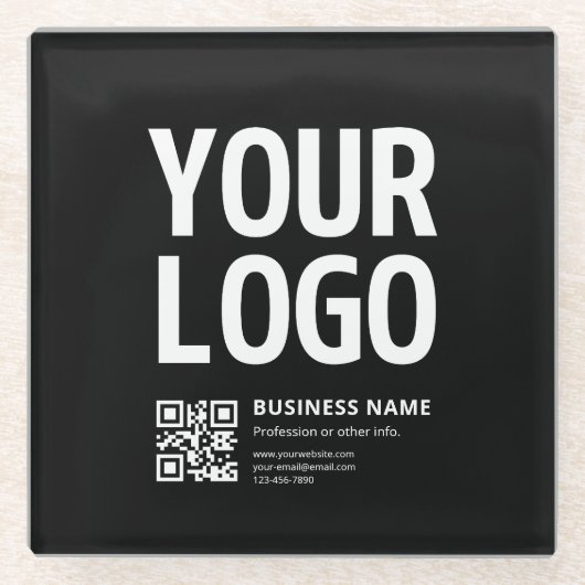 Uw logo met bewerkbare QR-code en tekst Glazen Onderzetter (Voorkant)