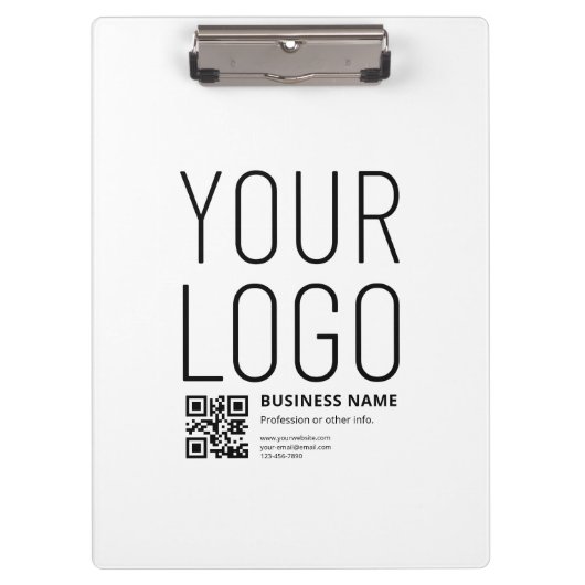 Uw logo met bewerkbare QR-code en tekst Klembord (Voorkant)