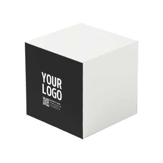 Uw logo met bewerkbare QR-code en tekst  Kubus (Voorkant hoekig)