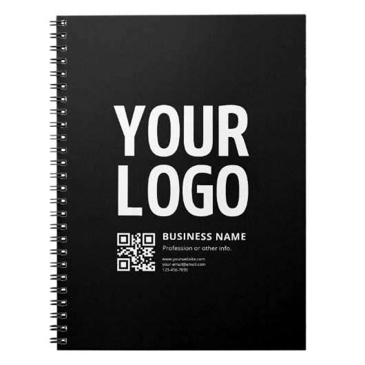 Uw logo met bewerkbare QR-code en tekst Notitieboek (Voorkant)