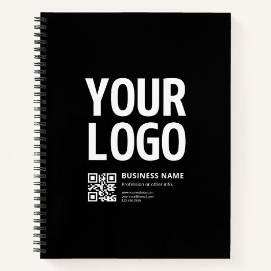 Uw logo met bewerkbare QR-code en tekst Notitieboek (Voorkant)