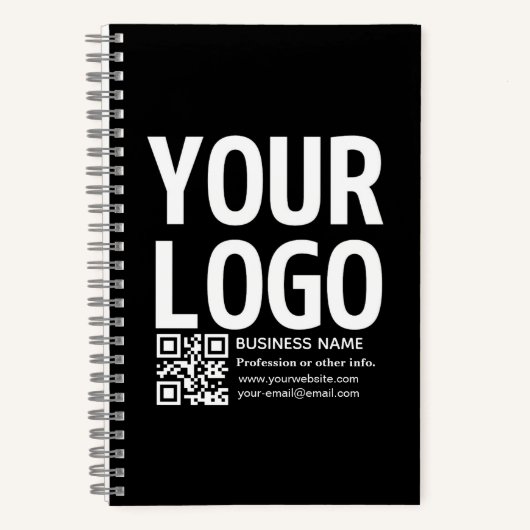 Uw logo met bewerkbare QR-code en tekst Notitieboek (Voorkant)