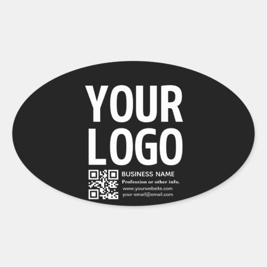 Uw logo met bewerkbare QR-code en tekst Ovale Sticker (Voorkant)