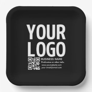 Uw logo met bewerkbare QR-code en tekst  Papieren Bordje