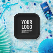 Uw logo met bewerkbare QR-code en tekst Papieren Bordje (Feest)