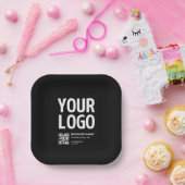 Uw logo met bewerkbare QR-code en tekst Papieren Bordje (Feest)