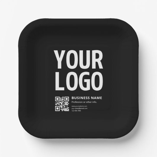 Uw logo met bewerkbare QR-code en tekst Papieren Bordje (Voorkant)