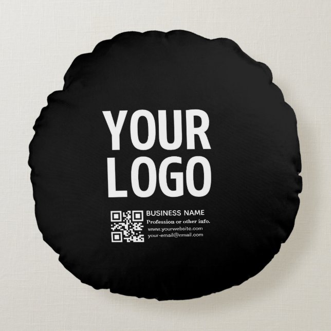 Uw logo met bewerkbare QR-code en tekst  Rond Kussen (Voorkant)