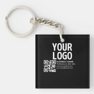 Uw logo met bewerkbare QR-code en tekst Sleutelhanger