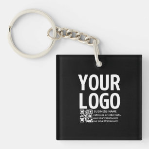 Uw logo met bewerkbare QR-code en tekst Sleutelhanger