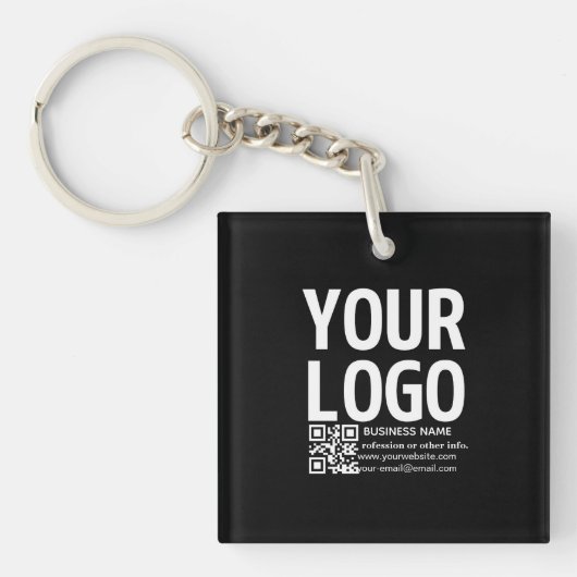 Uw logo met bewerkbare QR-code en tekst Sleutelhanger (Voorkant)