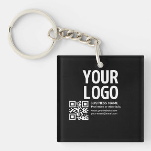 Uw logo met bewerkbare QR-code en tekst Sleutelhanger