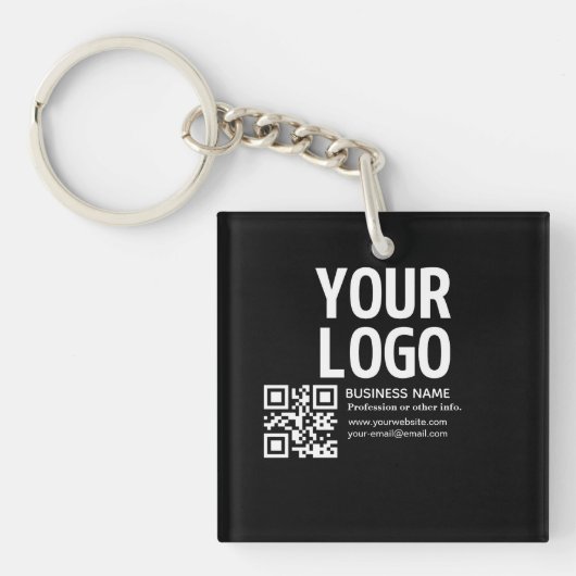 Uw logo met bewerkbare QR-code en tekst Sleutelhanger (voorkant)