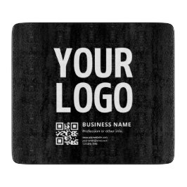 Uw logo met bewerkbare QR-code en tekst Snijplank
