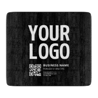 Uw logo met bewerkbare QR-code en tekst Snijplank