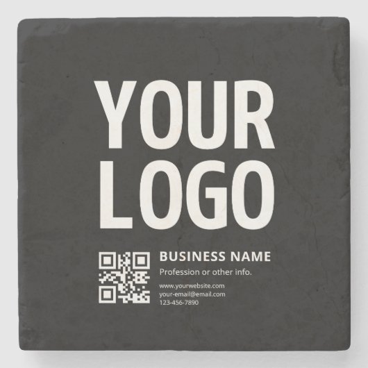 Uw logo met bewerkbare QR-code en tekst Stenen Onderzetter (Voorkant)