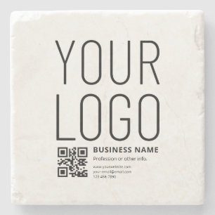 Uw logo met bewerkbare QR-code en tekst Stenen Onderzetter