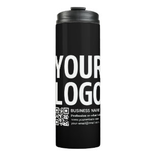 Uw logo met bewerkbare QR-code en tekst  Thermosbeker