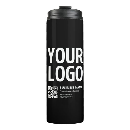 Uw logo met bewerkbare QR-code en tekst Thermosbeker (Voorkant)