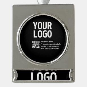 Uw logo met bewerkbare QR-code en tekst Verzilverd Banner Ornament