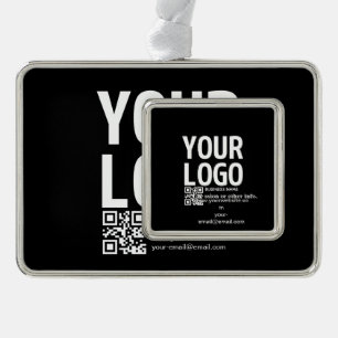 Uw logo met bewerkbare QR-code en tekst Verzilverd Omlijst Ornament
