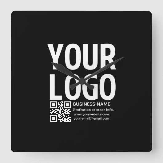 Uw logo met bewerkbare QR-code en tekst Vierkante Klok (Voorkant)