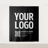 Uw logo met bewerkbare QR-code en tekst Wandkleed (Voorkant)