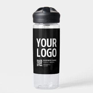 Uw logo met bewerkbare QR-code en tekst Waterfles