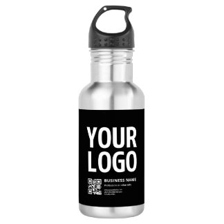 Uw logo met bewerkbare QR-code en tekst Waterfles