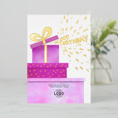 Uw Logo met roze roze cadeautjes Folie Uitnodiging (Staand Voorkant)