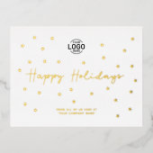 Uw Logo minimalistische Gold Stars Business Feestd Folie Feestdagen Briefkaart (Voorkant)