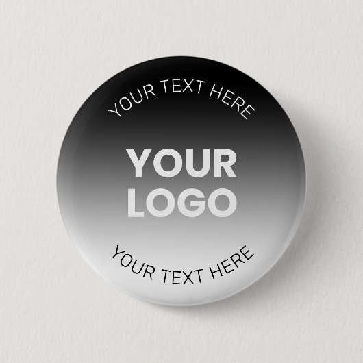 Uw Logo | Modern Bewerkbaar Zwart & Wit Gradiënt Ronde Button 5,7 Cm (Voorkant)