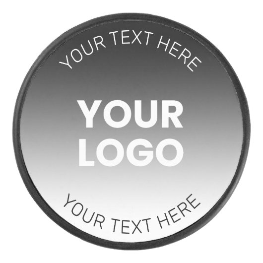 Uw Logo | Modern bewerkbaar zwart-wit verloop Hockey Puck (Voorkant)